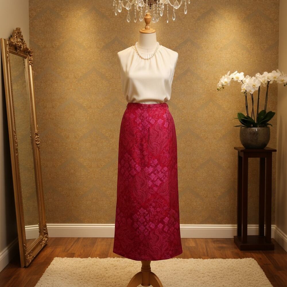 Vintage Women's Maxi Fuchia Pink Floral Paisley Long Skirt Size 12/L , USA Boho - Picture 2 of 8